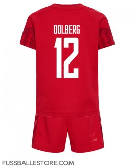 Günstige Dänemark Kasper Dolberg #12 Heimtrikotsatz Kinder WM 2022 Kurzarm (+ Kurze Hosen)